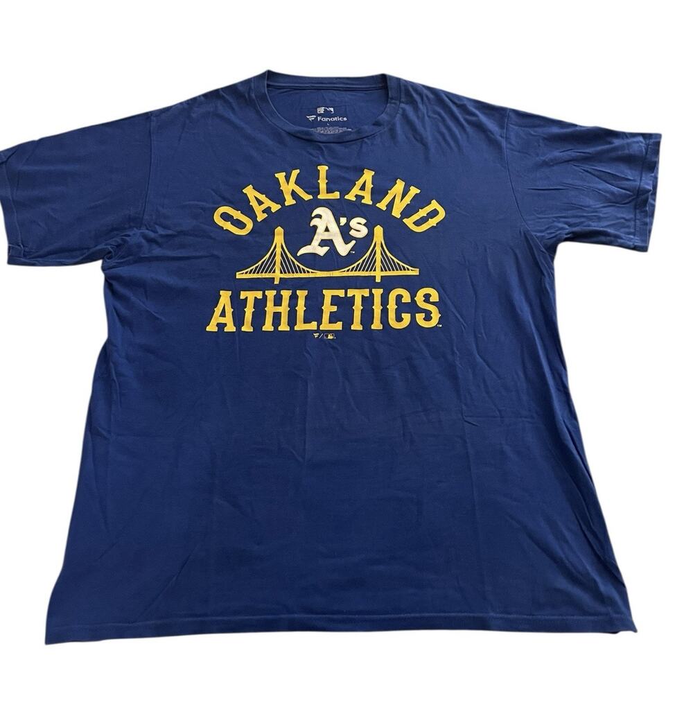Fanatics Oakland Athletics A's Baseball Throwback T Shirt Size L Blue & Yellow